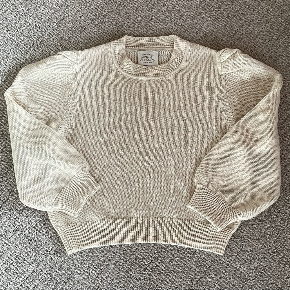 Loeffler Randall Knit For Good Puff Sleeve Highland Wool Beige Sweater size M - Picture 3 of 10